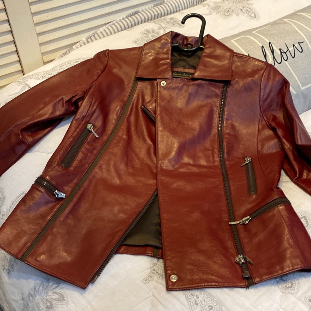 Women’s red leather jacket